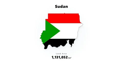 Animated centered Sudan map silhouette in flag colors with unfolding numeric Stock Footage 345646185