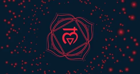 Animated chakra muladhara. The first symbol is red. Lotus in the stroke. Isot Stock Footage 127111313