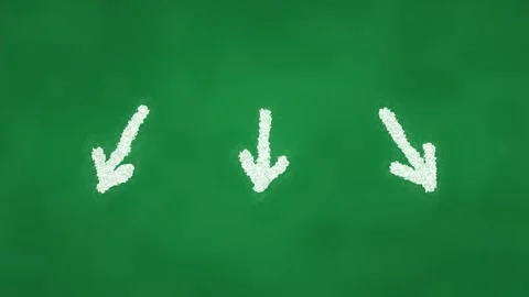 Animated chalk arrows pointing down on a green chalkboard background Stock Footage 339224427