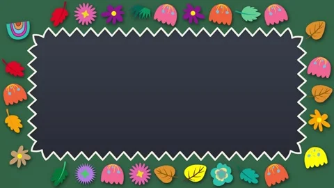 Animated Chalk Green Zigzag Frame with Colorful Floral Sticker Border Stock Footage 345041263