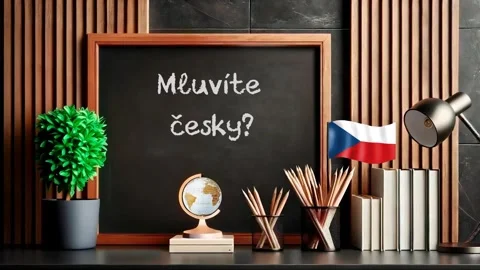 Animated Chalkboard in Czech "Do you speak Czech?" with Waving Czech Flag Video stock 280676996