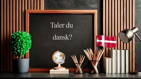 Animated Chalkboard in Danish "Do you speak Danish?" with Waving Denmark Flag Stock Footage 280676997