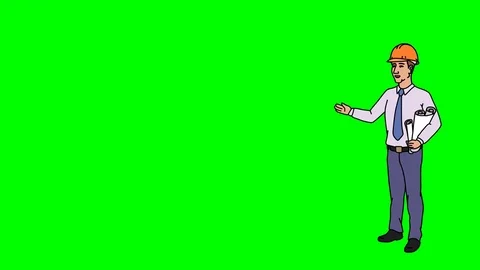 Animated Character Builde stands and says, smooth contour, green screen 動画素材 77282385