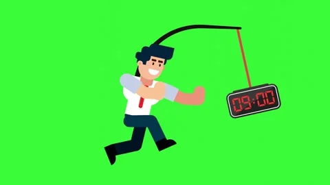 Animated Character Chasing Digital Time for Productivity Stock Footage 318397253