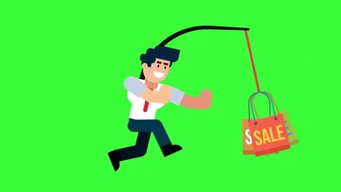 Animated Character Chasing Discount Shopping Bags 库存影片 319408905