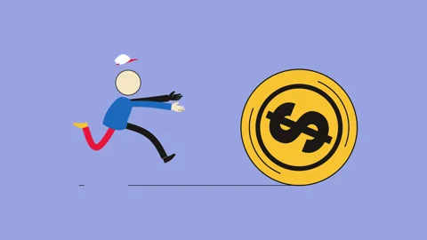 Animated character chasing dollar coins Stock Footage 265241501