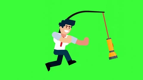 Animated Character Chasing Torch for Guidance and Direction Stock Footage 318684494