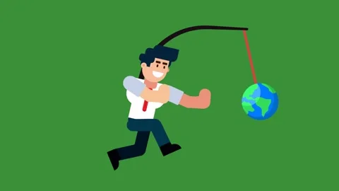 Animated Character Chasing World Globe for Success Stock Footage 318623141