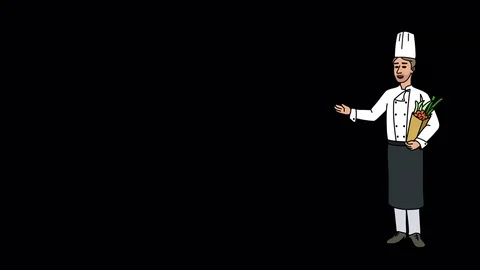 Animated Character Chef stands and says, smooth contour, with Alpha Channel Stock Footage 77281630