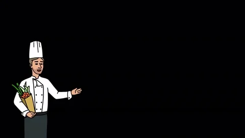 Animated Character Chef stands and says, smooth contour, with Alpha Channel Stock Footage 77281649