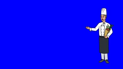 Animated Character Chef stands and says, smooth contour, blue screen 動画素材 77282313