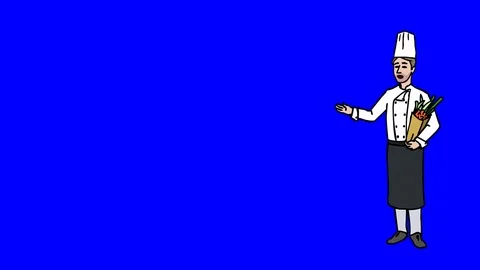 Animated Character Chef stands and says, curve contour, blue screen 動画素材 77282335