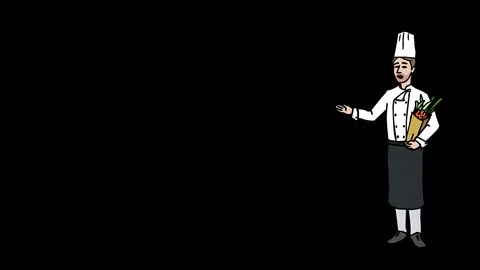 Animated Character Chef stands and says, curve contour, with Alpha Channel Stock Footage 77282359