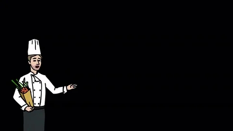 Animated Character Chef stands and says, curve contour, with Alpha Channel 動画素材 77282371