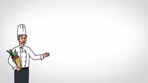 Animated Character Chef stands and says, smooth contour, white background Stock Footage 77282533