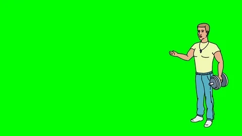 Animated Character Coach stands and says, smooth contour, green screen Stockbeeldmateriaal 77284530