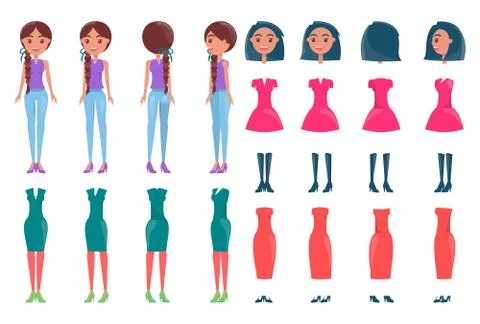 Animated Character Constructor, Vector Icons Set Stock Illustration