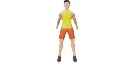 Animated character doing Jump Squat-Front View Stock Footage 281123449