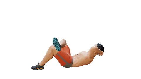 Animated character doing Obliques-L Crunch on Floor. Stock Footage 281222831
