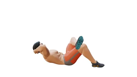 Animated character doing Obliques-R Crunch on Floor Video stock 281222867