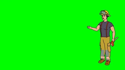 Animated Character Fire fighter stands and says, smooth contour, green screen 動画素材 77282560