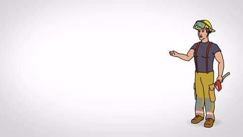 Animated Character Fire fighter stands, says, smooth contour, white background 動画素材 77282611
