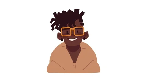 Animated character with glasses and dreadlocks smiles and moves slightly ag.. Vidéo 334267483