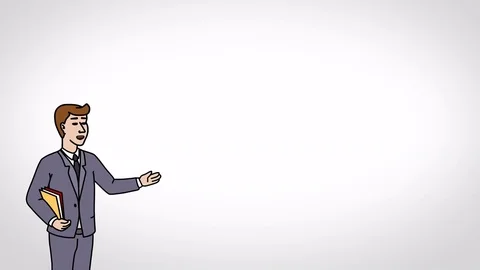 Animated Character Student stands and says, smooth contour, white background Stock Footage