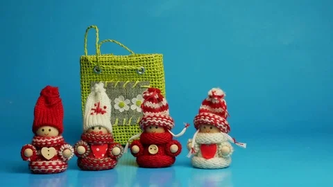 Animated characters open the bag with surprise. Stock Footage 83321438