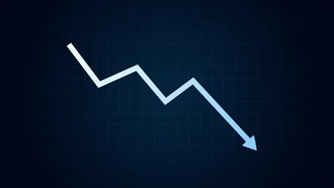 Animated chart with a falling arrow and trend line depicting a stock market cras Video stock 318388645