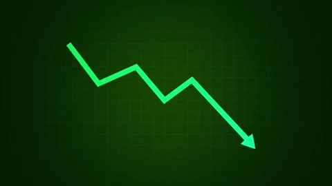 Animated chart with a falling arrow and trend line depicting a stock market cras Stock Footage 318388646