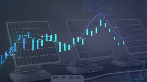 Animated chart starting left-to-right, visualizing finance trends over solar Stock Footage 331161363