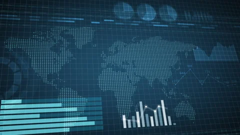 Animated charts and graphs with world map on background. Stock Footage 201423242