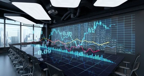 Animated Charts Diagrams of Financial Statistics report Growing Stock Footage