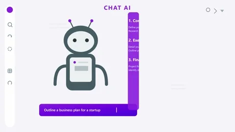 Animated Chat AI robot typing business plan in 4K Vídeo Stock 346159587