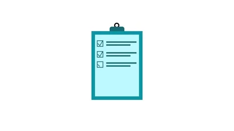 Animated checklist appears on a clipboard, lines and check boxes fill in on.. Vídeo Stock 331297625