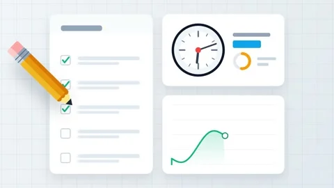 Animated Checklist Being Checked Off with a Pencil and Growing Data Charts Stock Footage 344513930