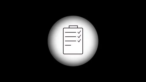 Animated checklist icon in a white circle on a black background, representi.. Stock Illustration