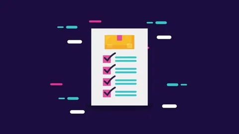 Animated checklist for package delivery on dark background with abstract mo.. Vídeos de archivo 334522476
