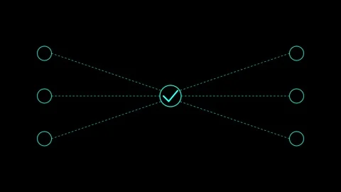 Animated Checkmark Appearing Inside Geometric Node Connection UI Element Video stock 339381343