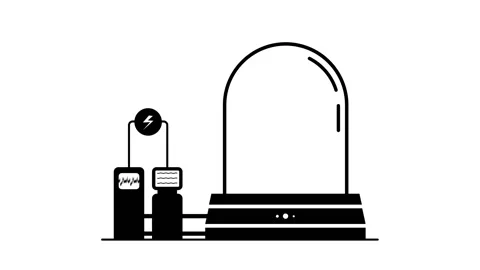 Animated cheerful scientist character is testing device for teleportation i.. Stock Footage 237366786