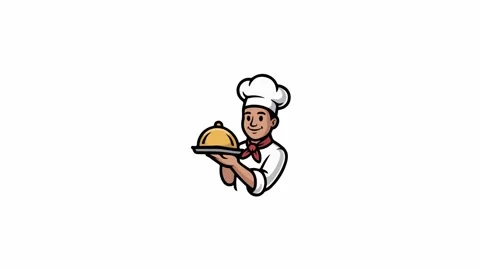 Animated Chef Character Holding a Covered Food Platter on White Background Stock Footage 339273219