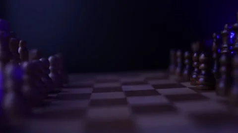 Animated chess confrontation, spinning board with moving pieces, strategy theme Stock Footage 320714333
