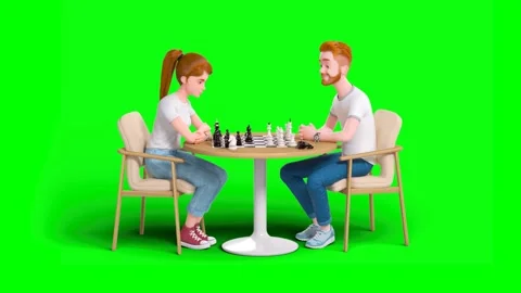 Animated Chess Match Between Two Casual Man and Woman on Green Background Video stock 318959320