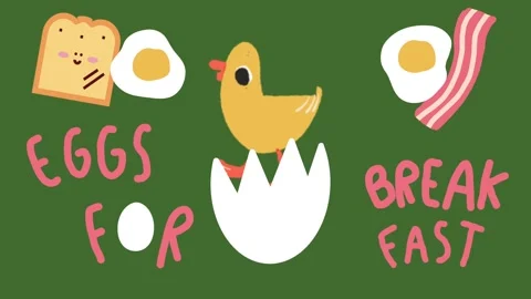 Animated chick hatching from an egg in a fun "Eggs for Breakfast" theme Stock Footage 311847537
