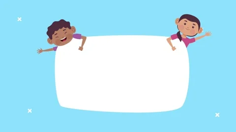 Animated children holding blank speech bubble for text or graphic content. Stock Footage 338314959