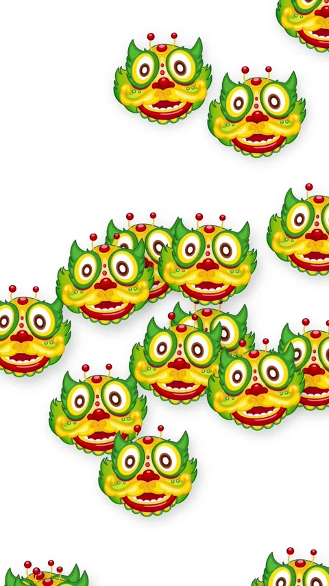 Animated Chinese Dragon Heads Falling Against a Plain White Background Stock Footage 340259654
