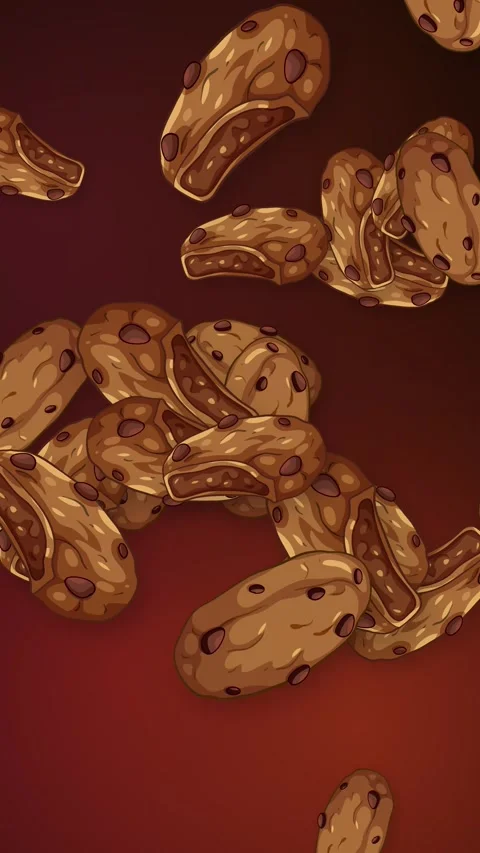 Animated Chocolate Chip Cookies Falling on Dark Red Background Stock Footage 344832592