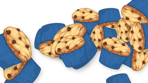 Animated Chocolate Chip Muffins Bursting Across White Background Stock Footage 346114764