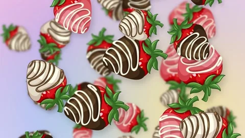 Animated Chocolate Covered Strawberries Falling Over Pastel Mesh Background Stock Footage 345117902